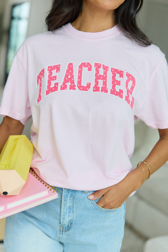 Teacher Polka Dot Light Pink Graphic Tee