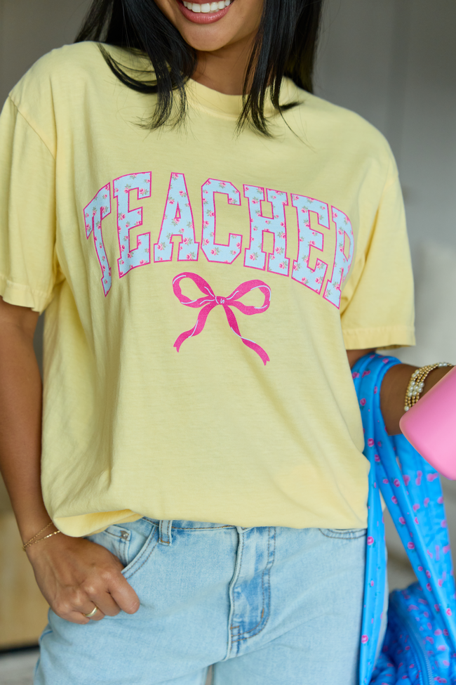 Teacher Block Florals Yellow Graphic Tee