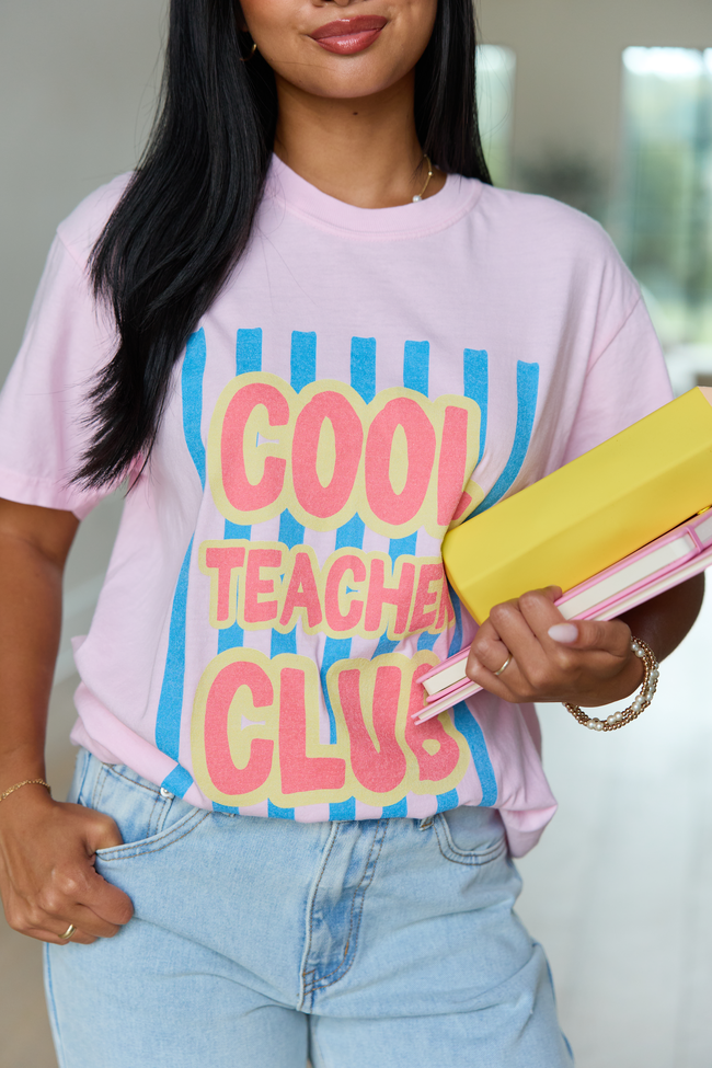 Cool Teacher Club Striped Light Pink Graphic Tee