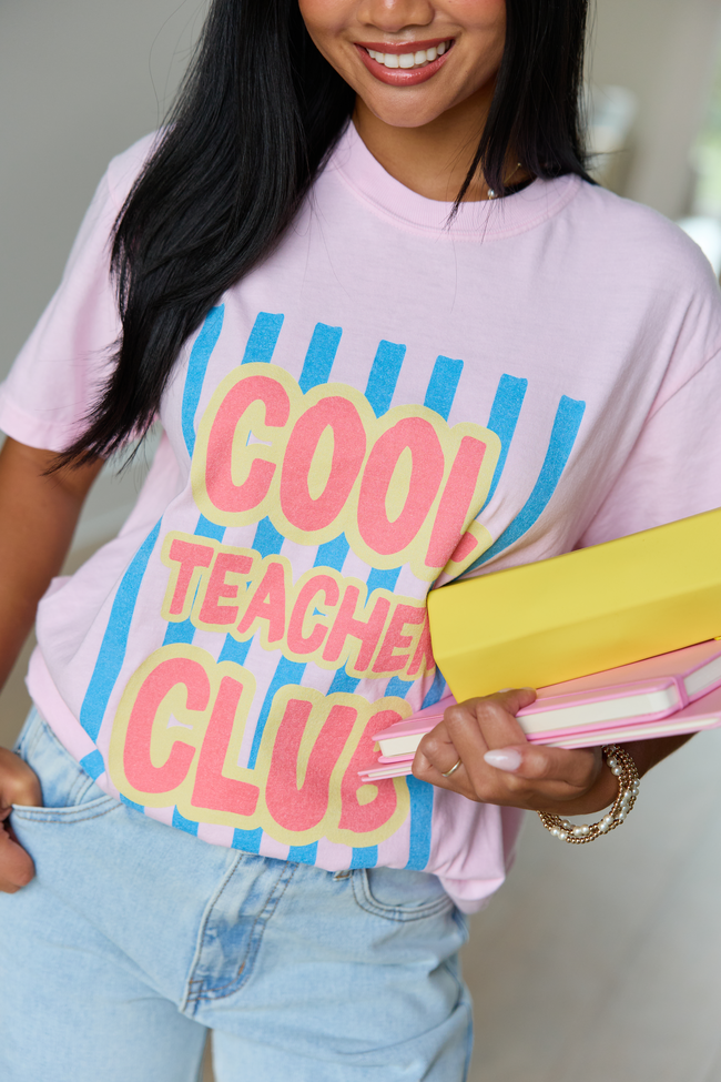 Cool Teacher Club Striped Light Pink Graphic Tee