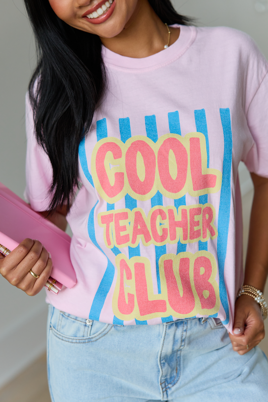 Cool Teacher Club Striped Light Pink Graphic Tee