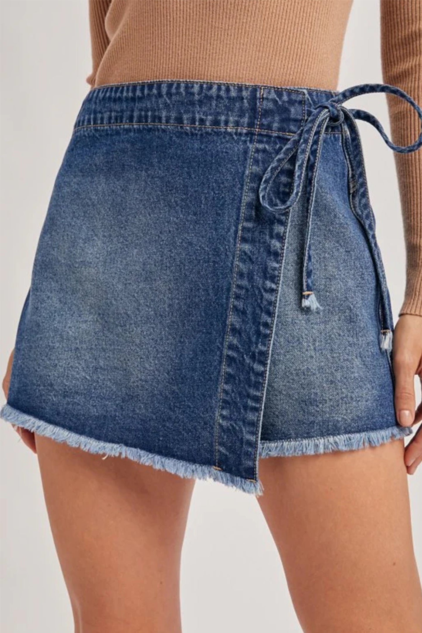 Wrapped Tie Waist Denim Skort