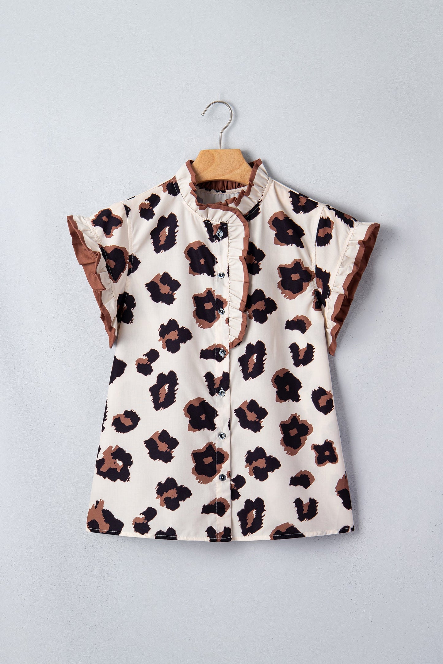 Leopard Printed Ruffle Sleeve Blouse