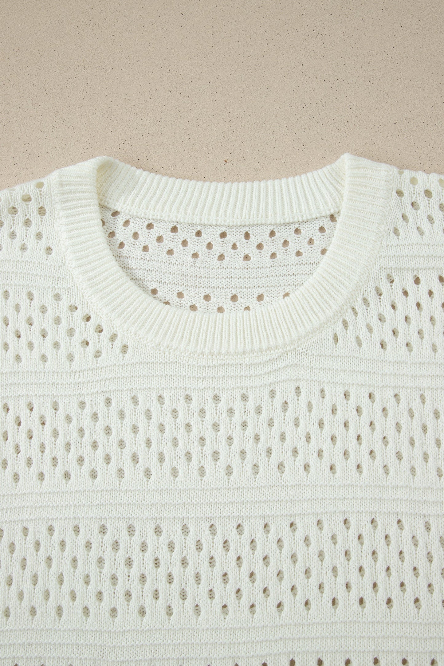 Eyelet Ribbed Trim Short Sleeve Dolman Sweater