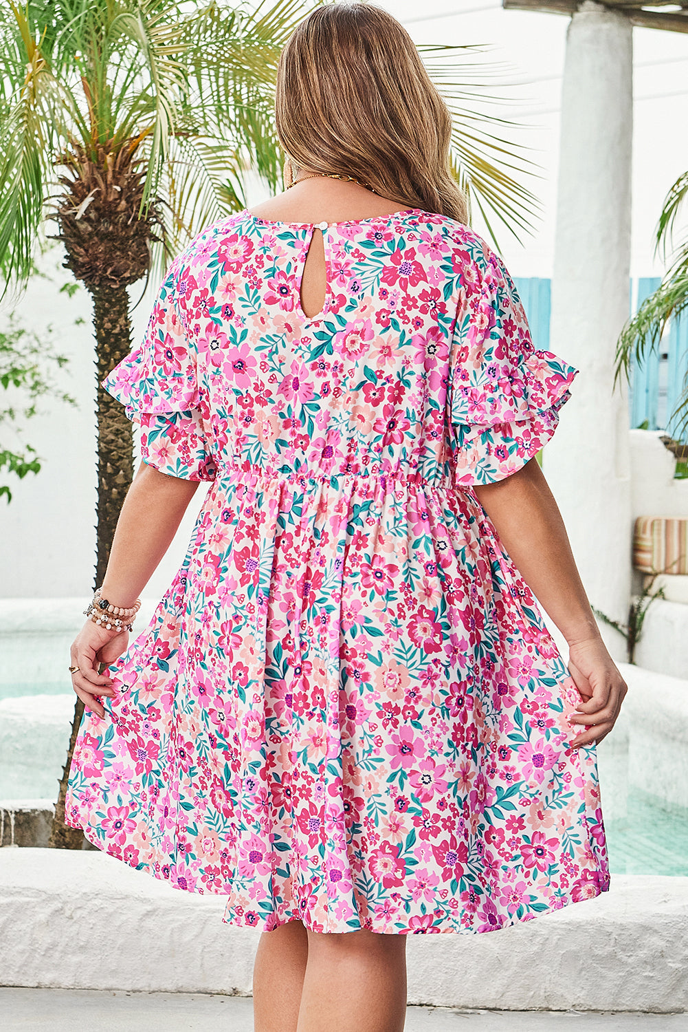 Floral Short Sleeve Flare Dress