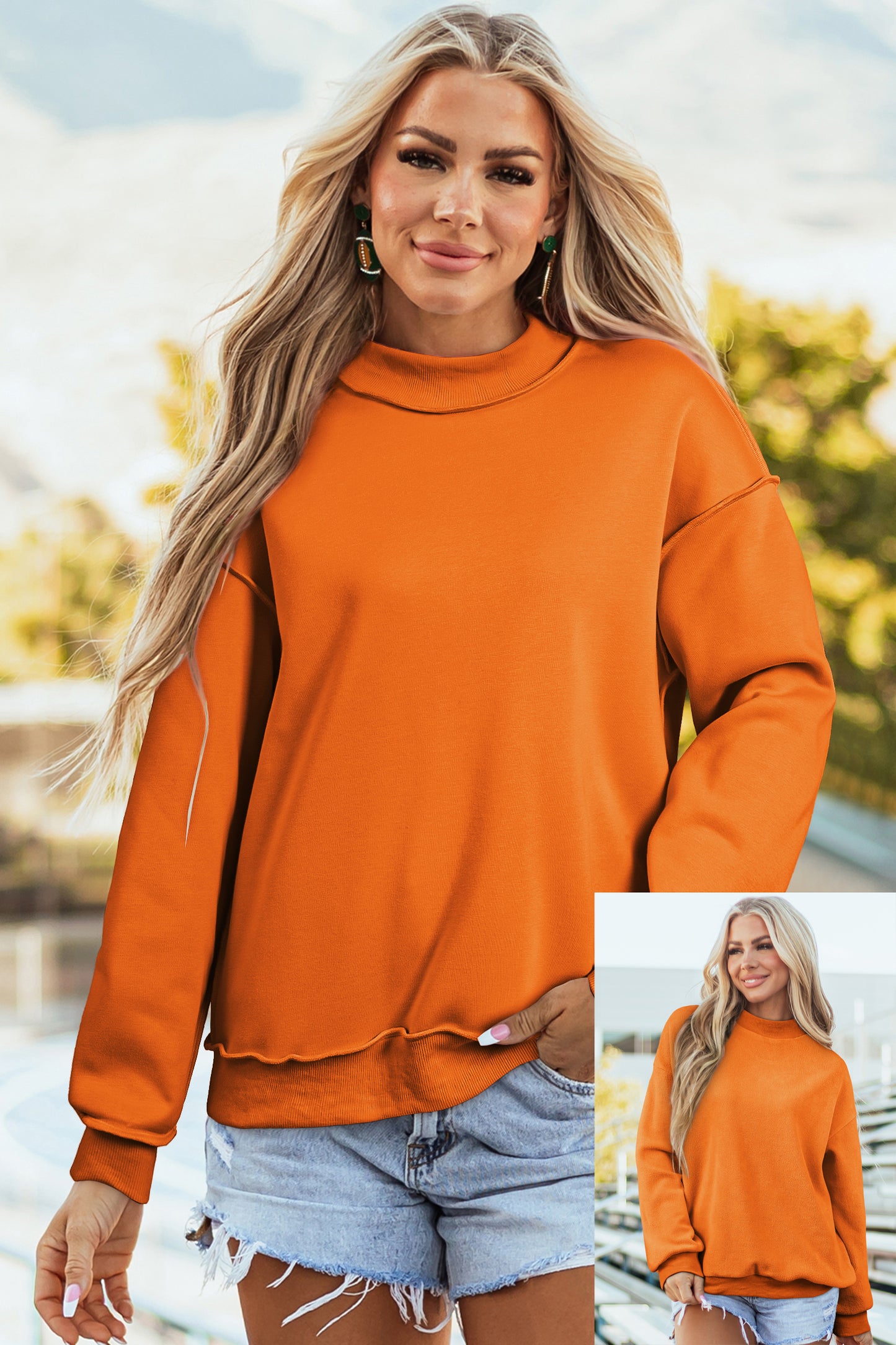Tillandsia Purple Oversize Drop Shoulder Reversible Mock Neck Sweatshirt