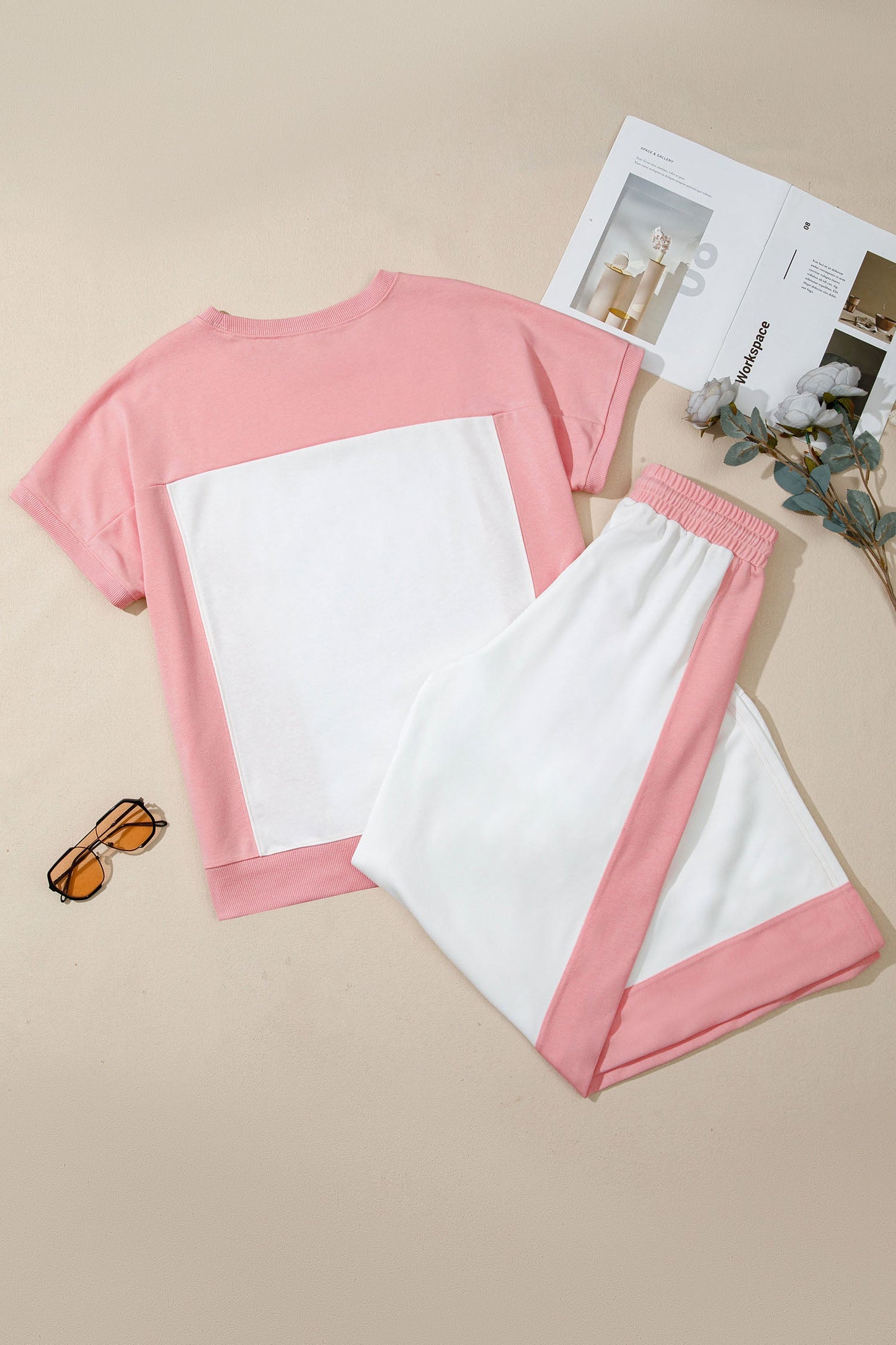 Two-tone Color Block Patchwork Pant Set