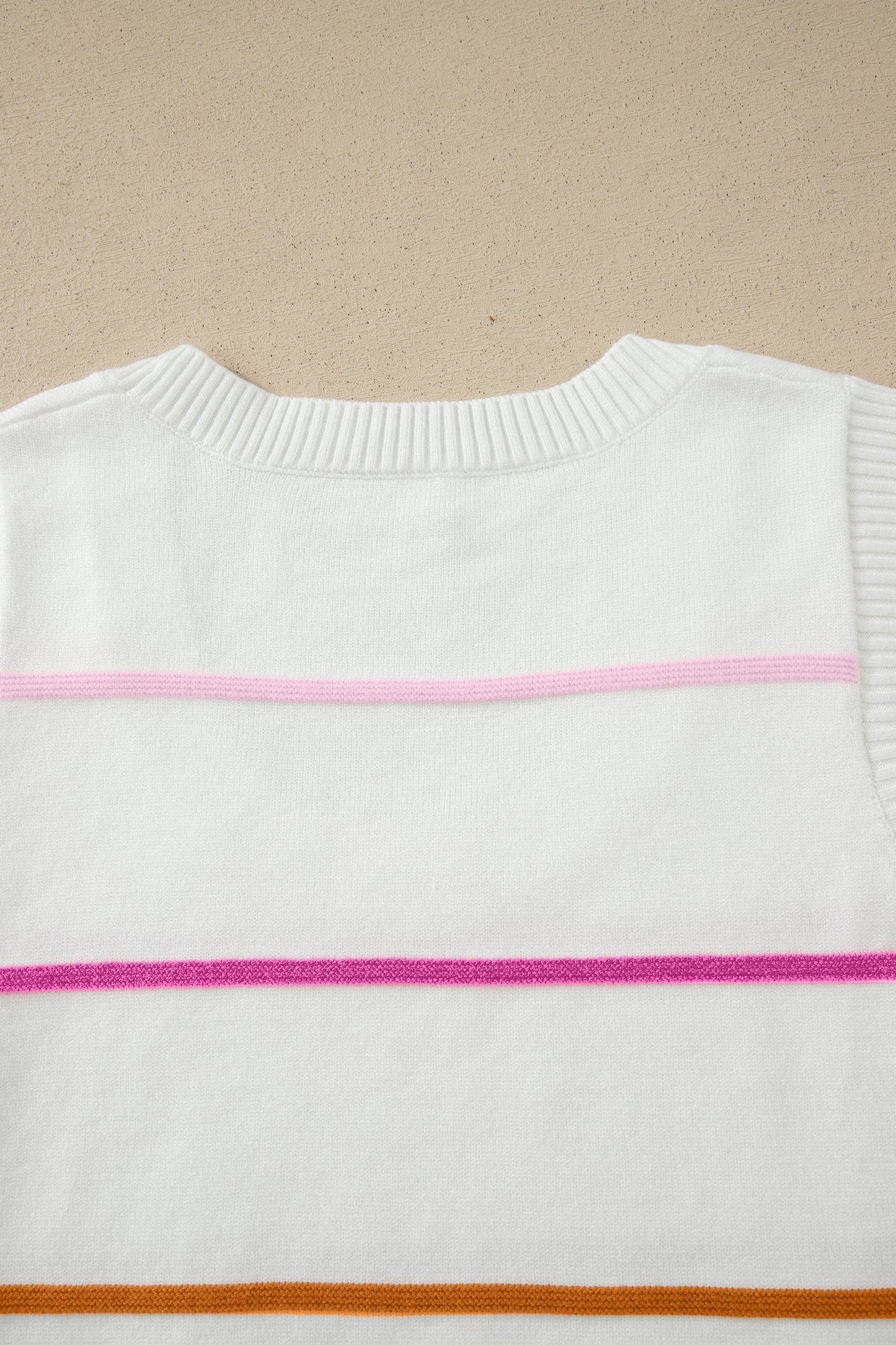 White Stripe Round Neck Knitted Sweater Tank