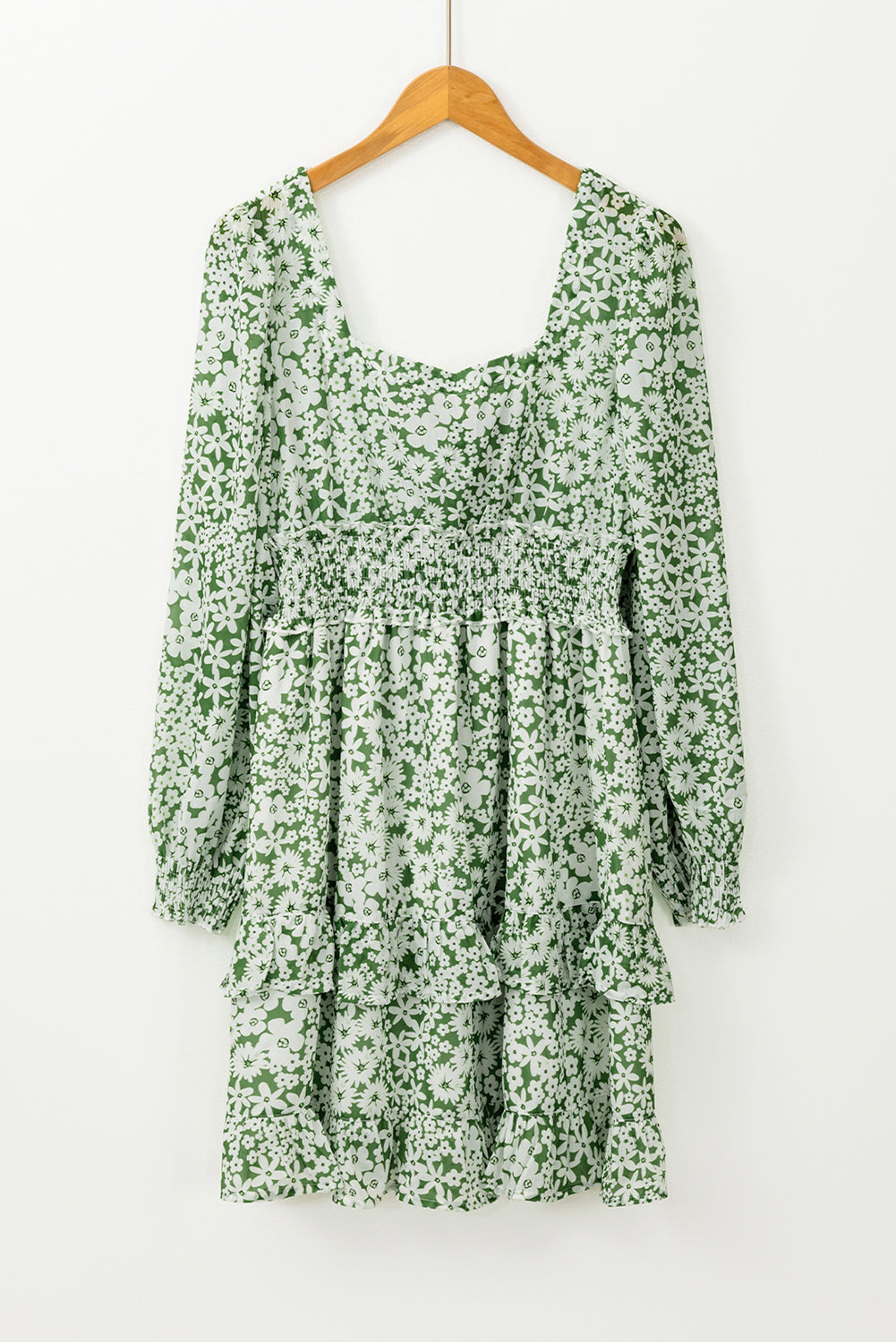 Floral Print Shirred Waist Ruffled Mini Dress