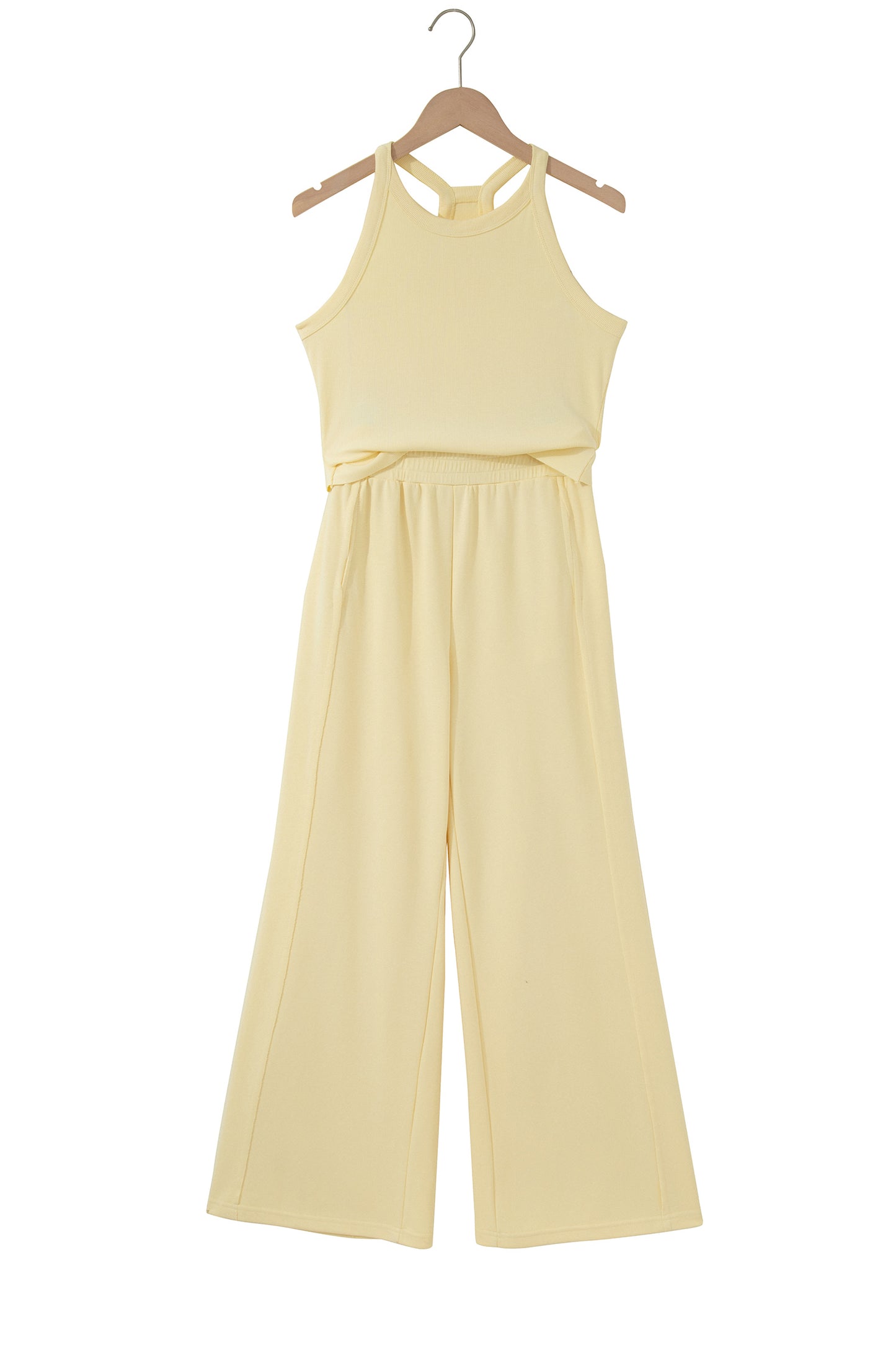Sachet Pink Slim Ribbed Tank Top and Sweatpants Set