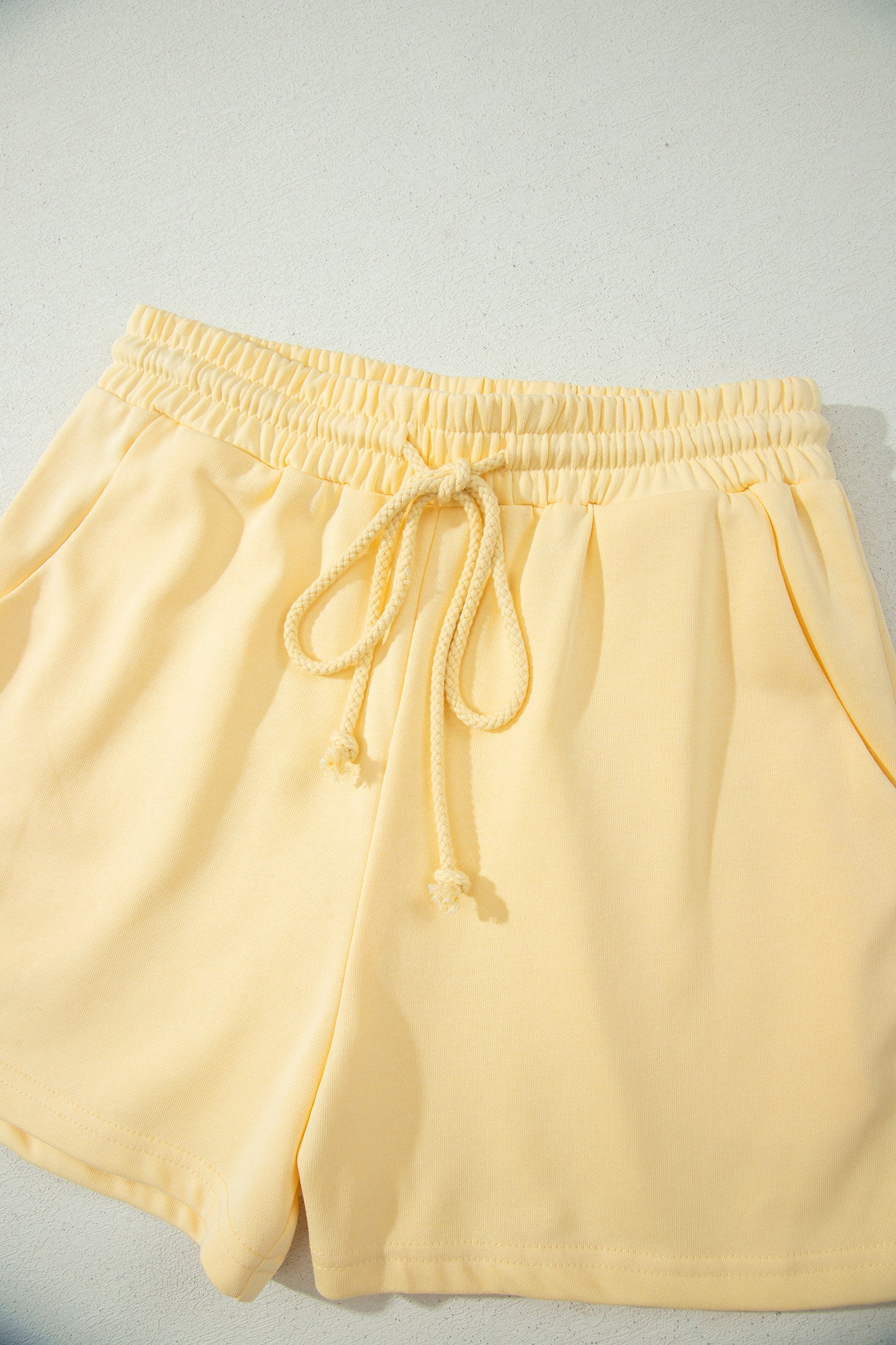 Yellow Eyelet Lace Patchwork Sleeve Short Set