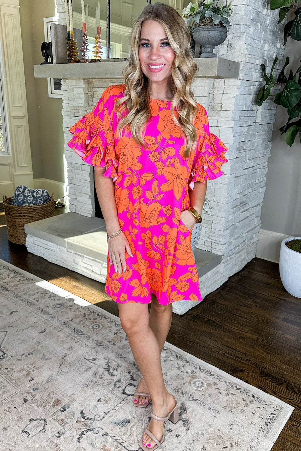 Ruffled Sleeve Floral Dress