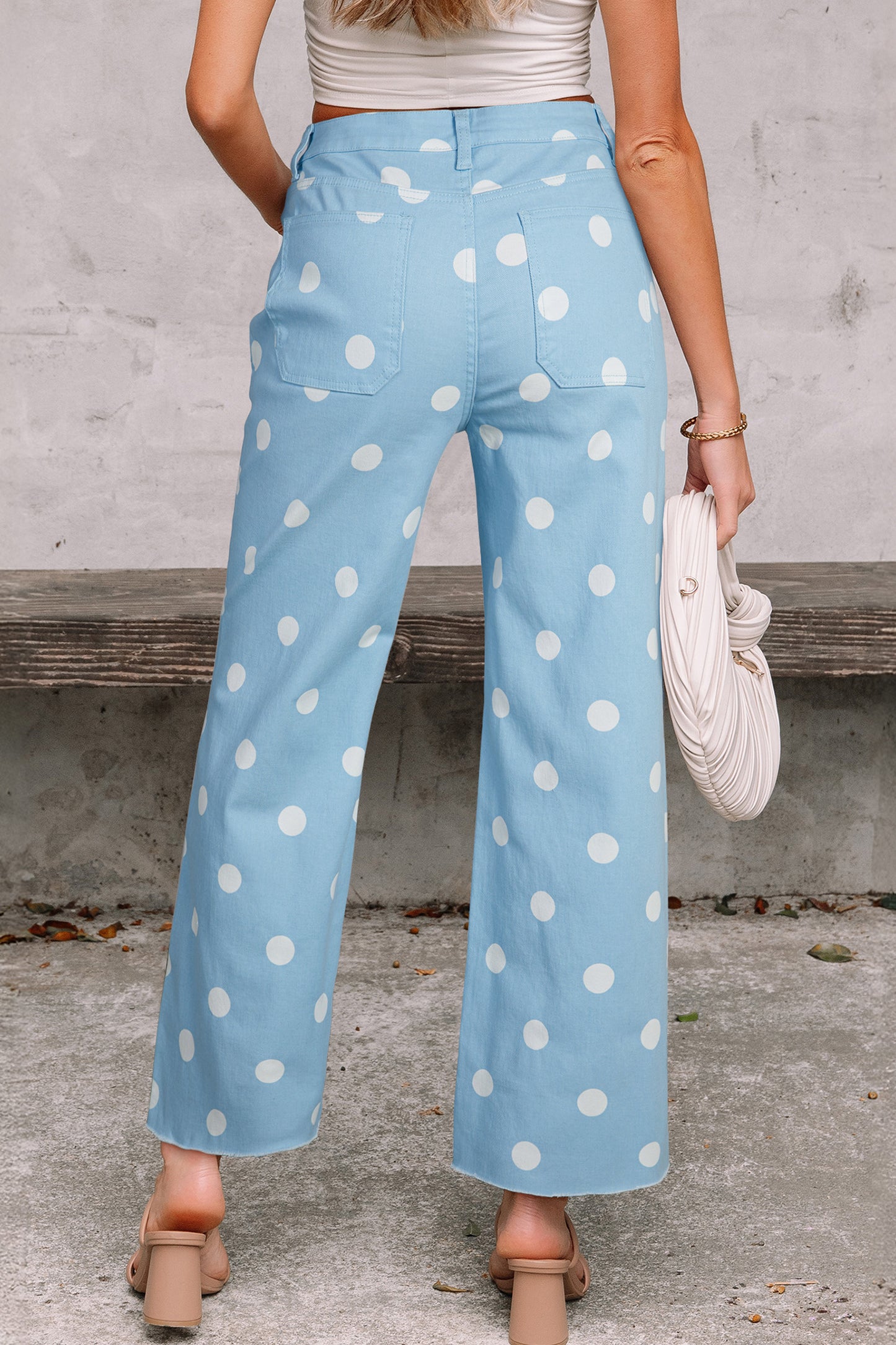 Polka Dot Print Raw Hem Shift Jeans