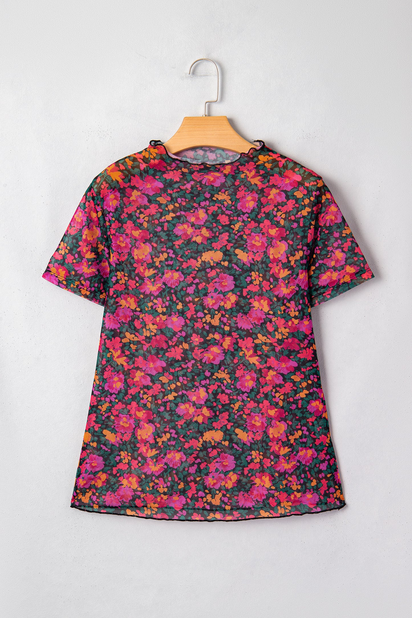 Leopard Printed Mesh Short Sleeve Top