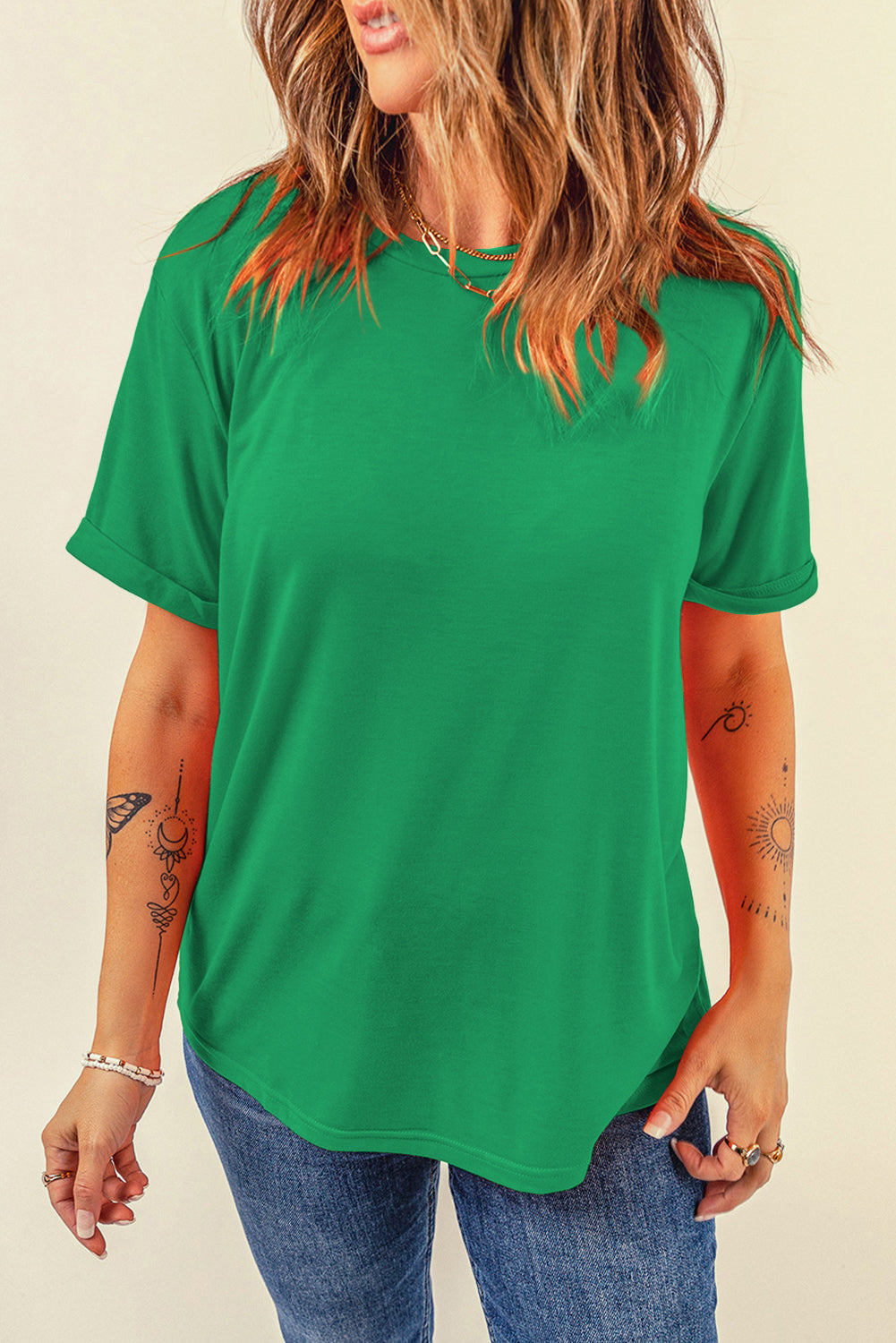 Dearlove Red Casual Plain Crew Neck Tee