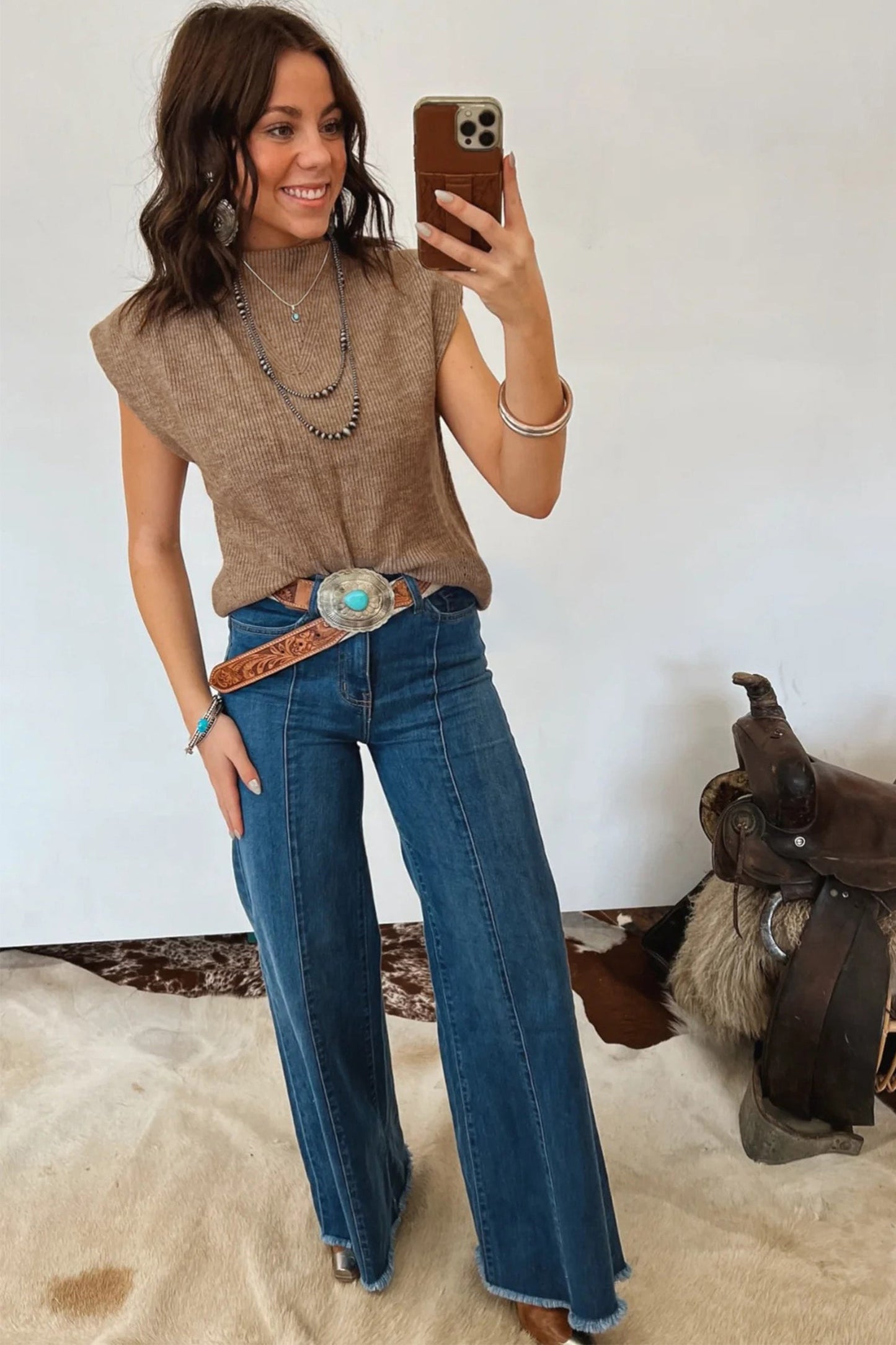 Beige Ribbed Knit Mock Neck Sweater