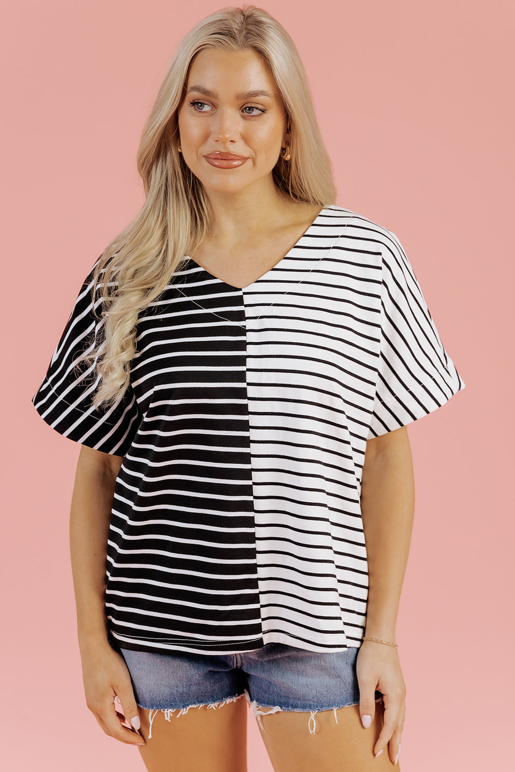Black Stripe Two Tone Colorblock Shirt