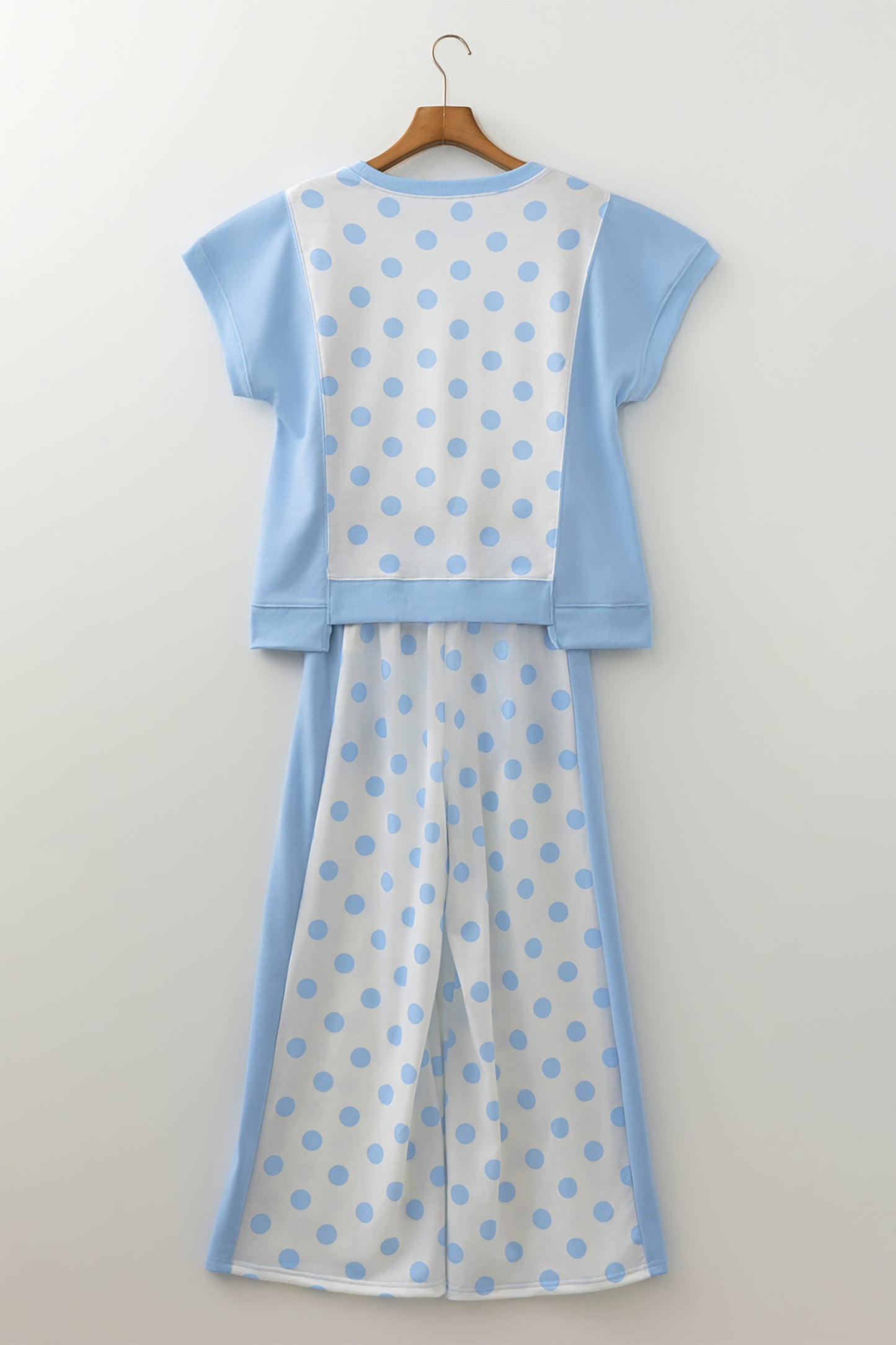 Color Block Patchwork Polka Dot Wide Leg Pant Set