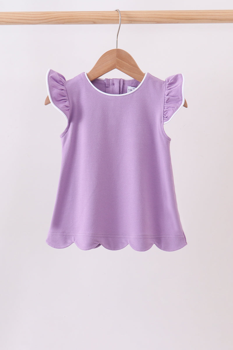 purple flutter sleeve scalloped top