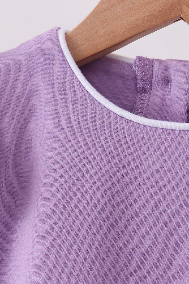 purple flutter sleeve scalloped top