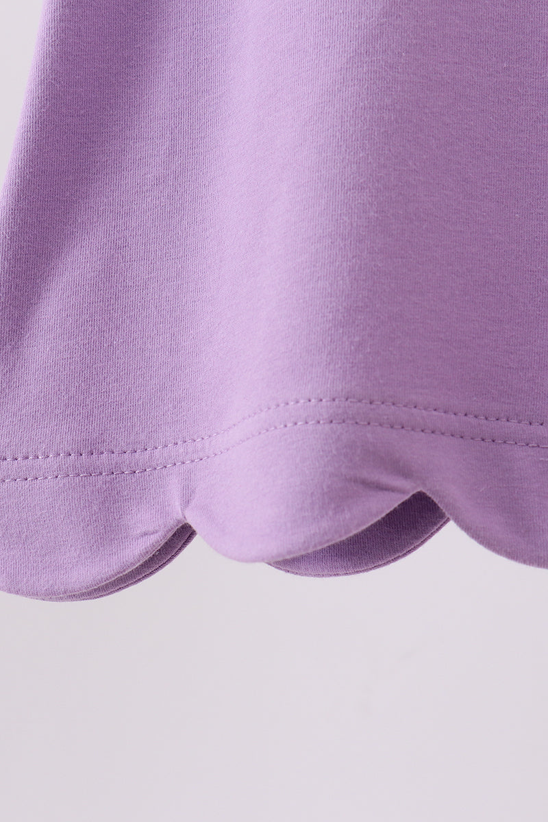 purple flutter sleeve scalloped top
