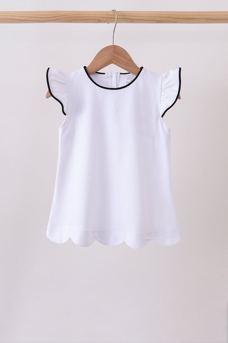 white flutter sleeve scalloped top