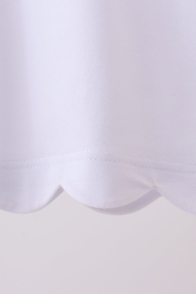 white flutter sleeve scalloped top