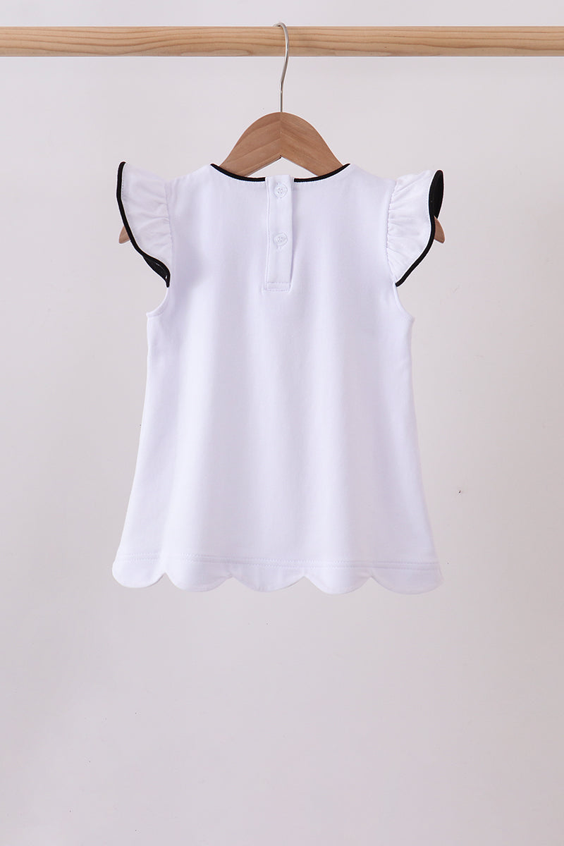 white flutter sleeve scalloped top