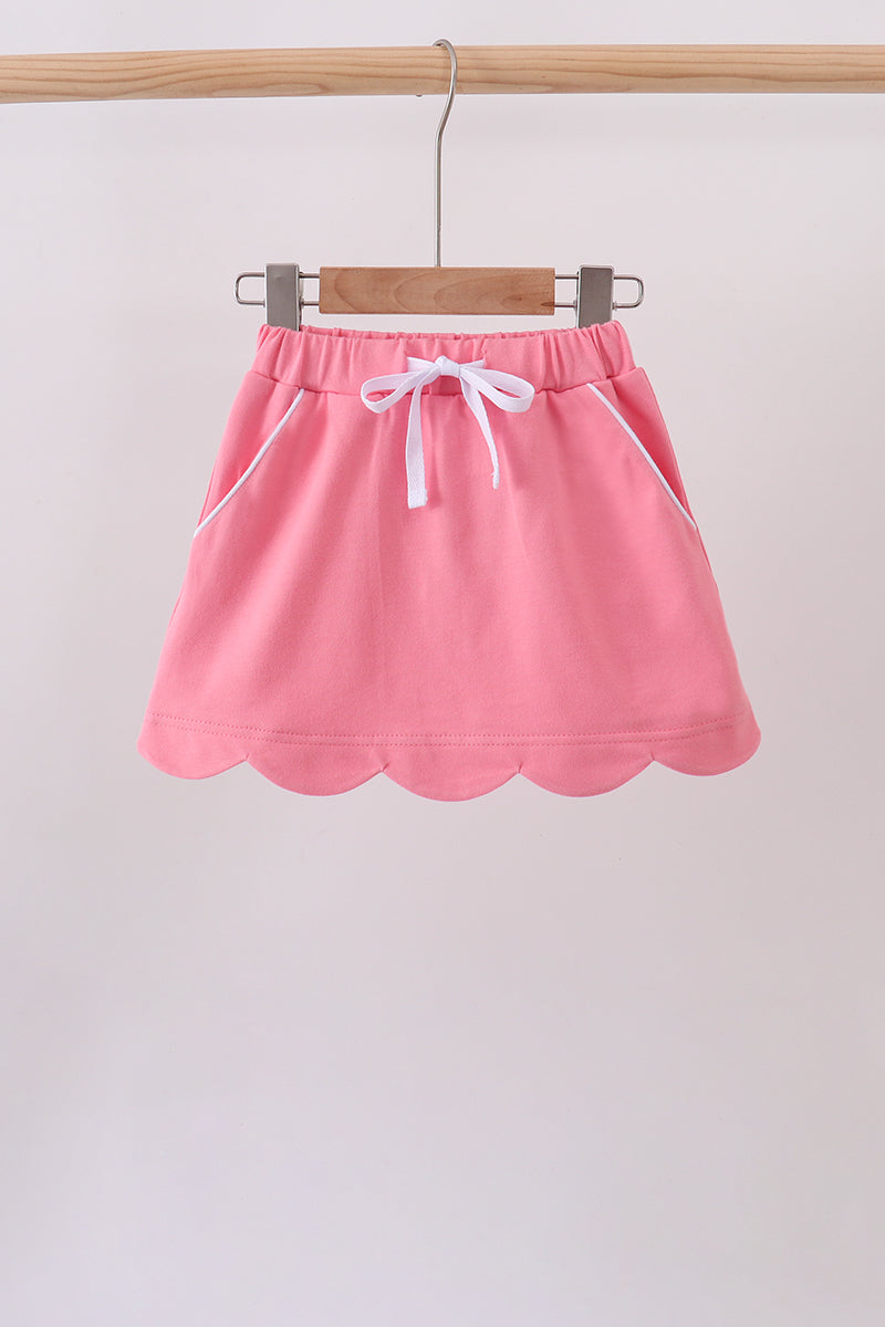 pink scallop hem bow skort