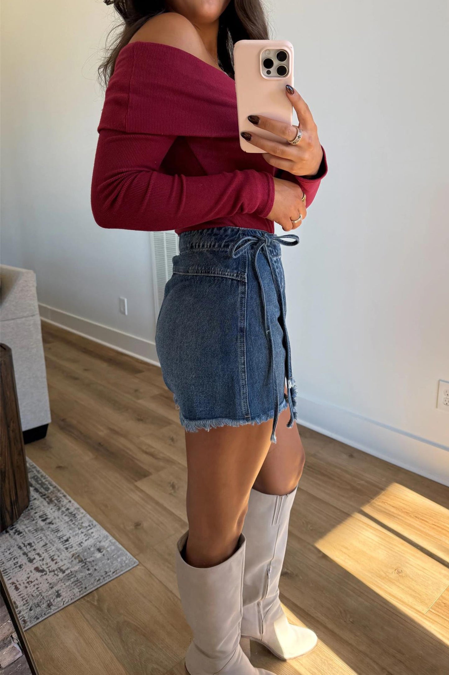 Wrapped Tie Waist Denim Skort