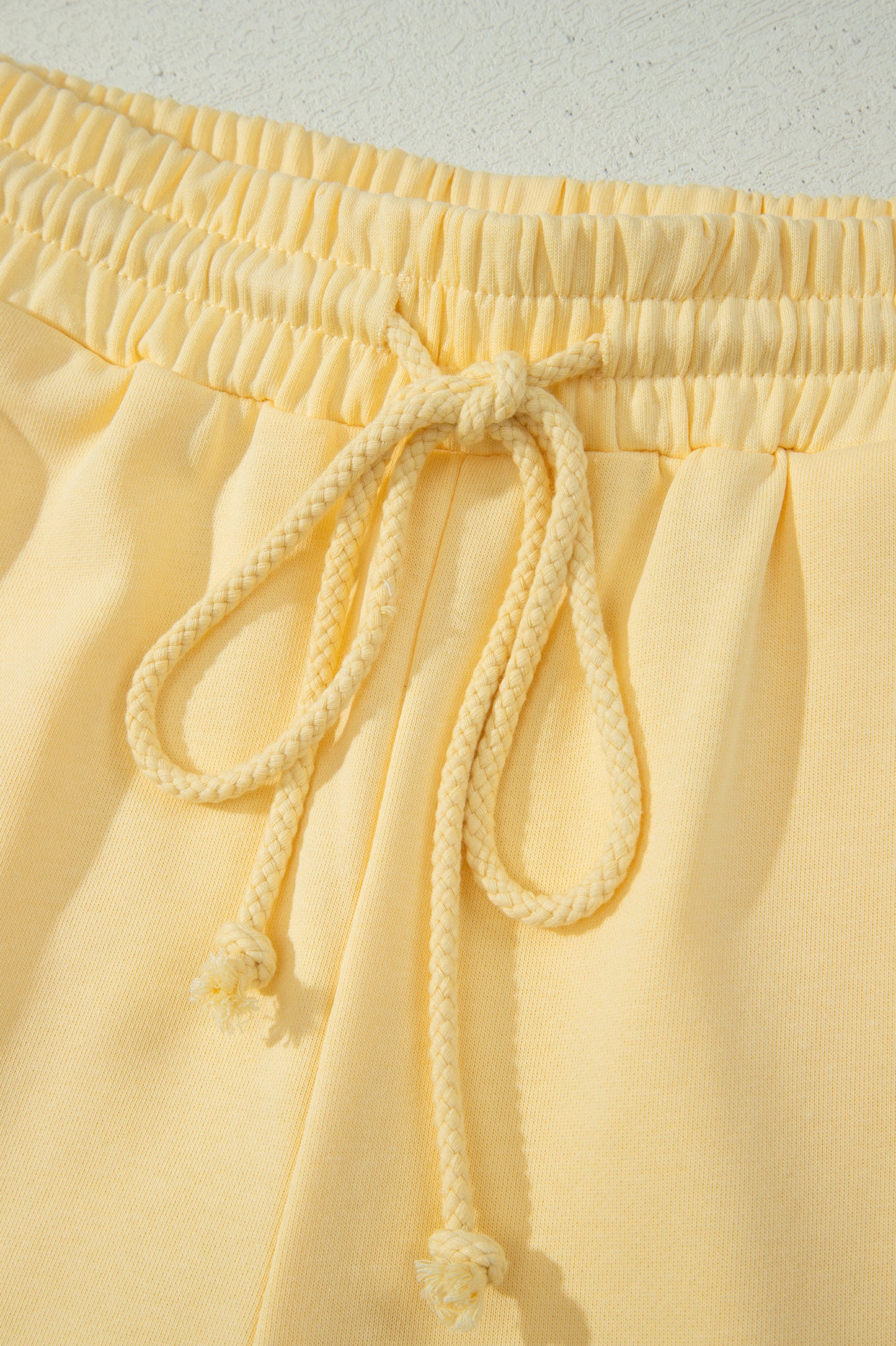 Yellow Eyelet Lace Patchwork Sleeve Short Set