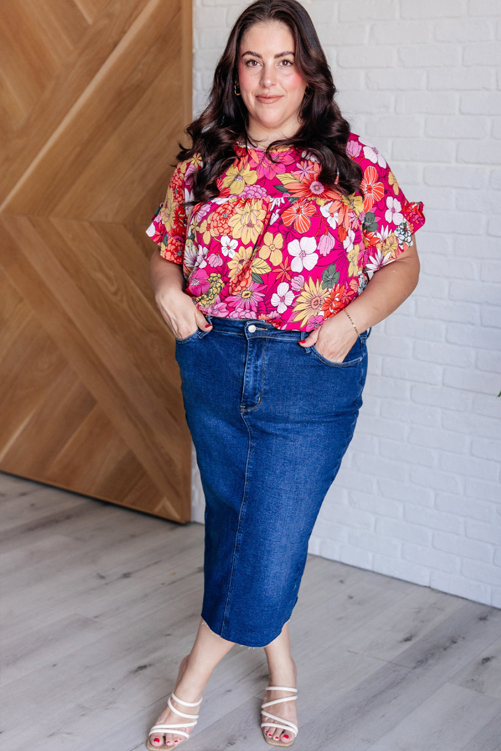 Floral Print Ruffle Short Sleeve Blouse