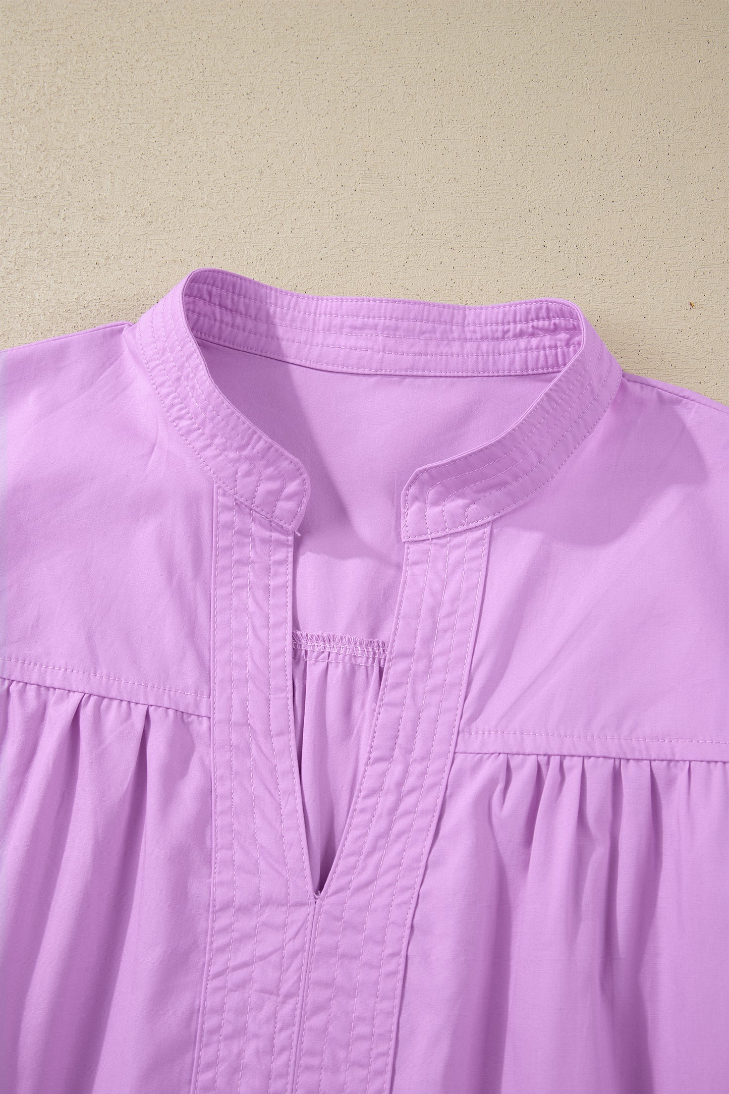 Stitched Detail V Neck Puffy Half Sleeve Blouse