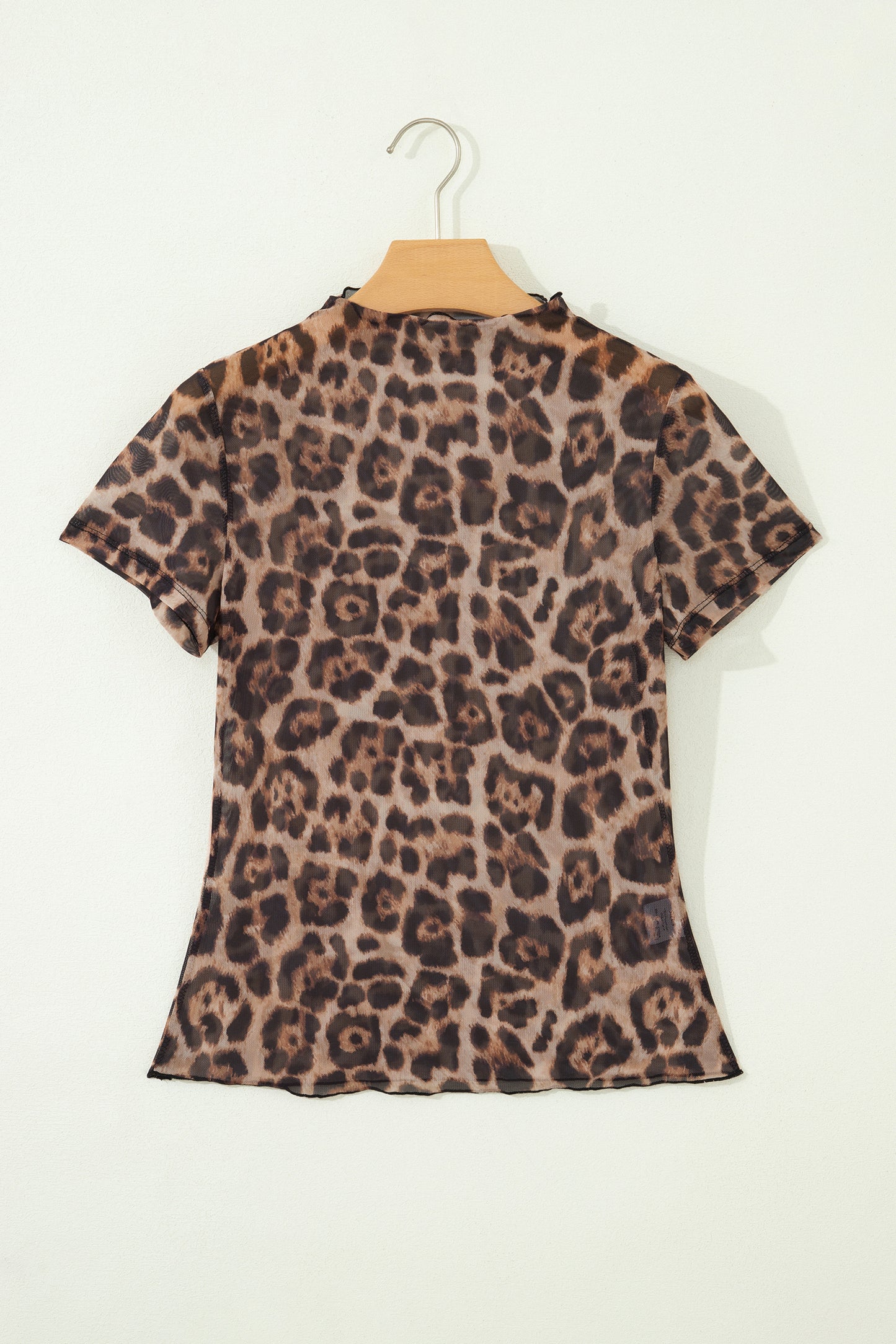 Leopard Printed Mesh Short Sleeve Top