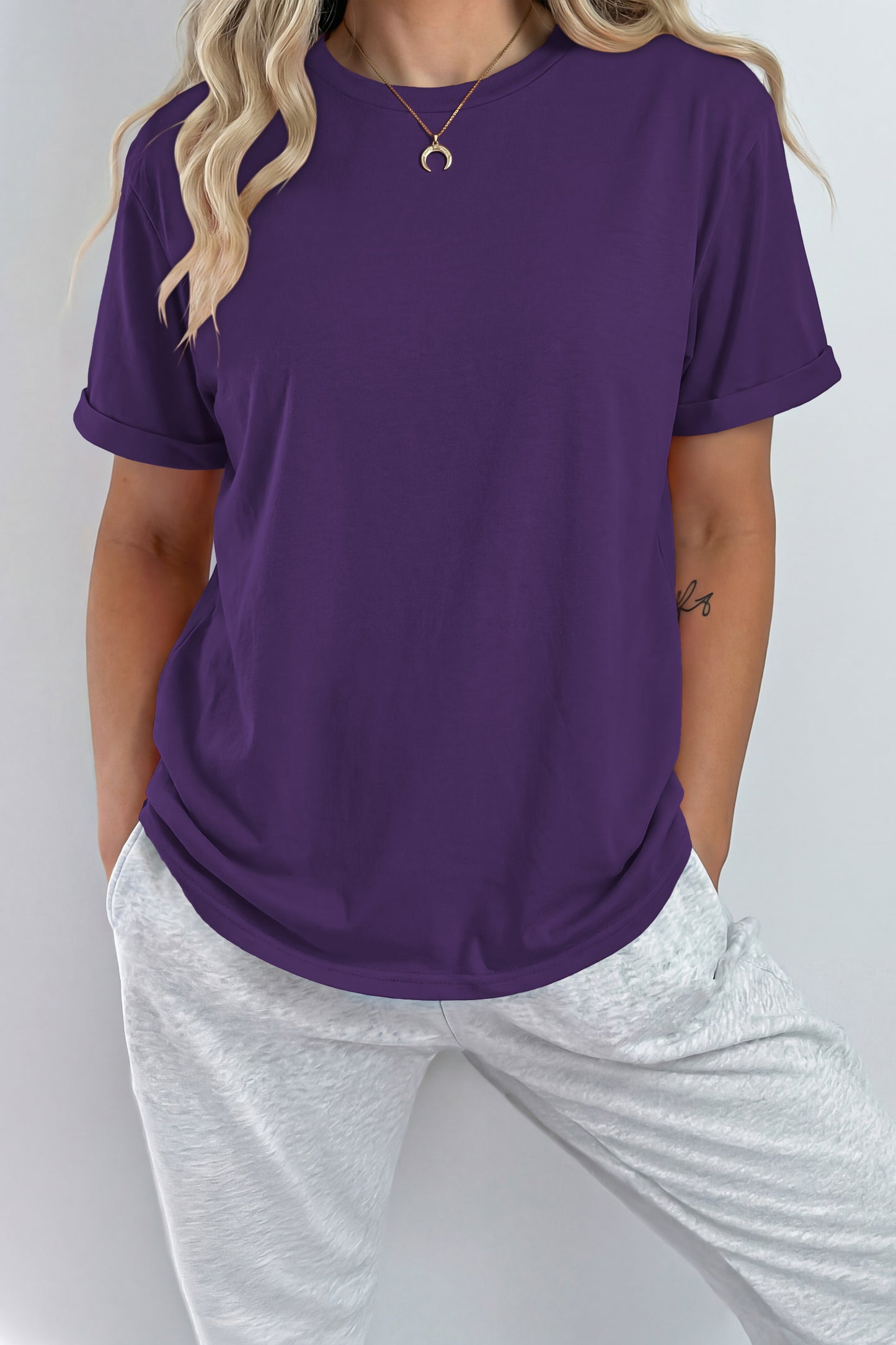 Dearlove Red Casual Plain Crew Neck Tee