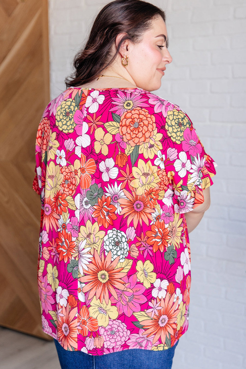 Floral Print Ruffle Short Sleeve Blouse