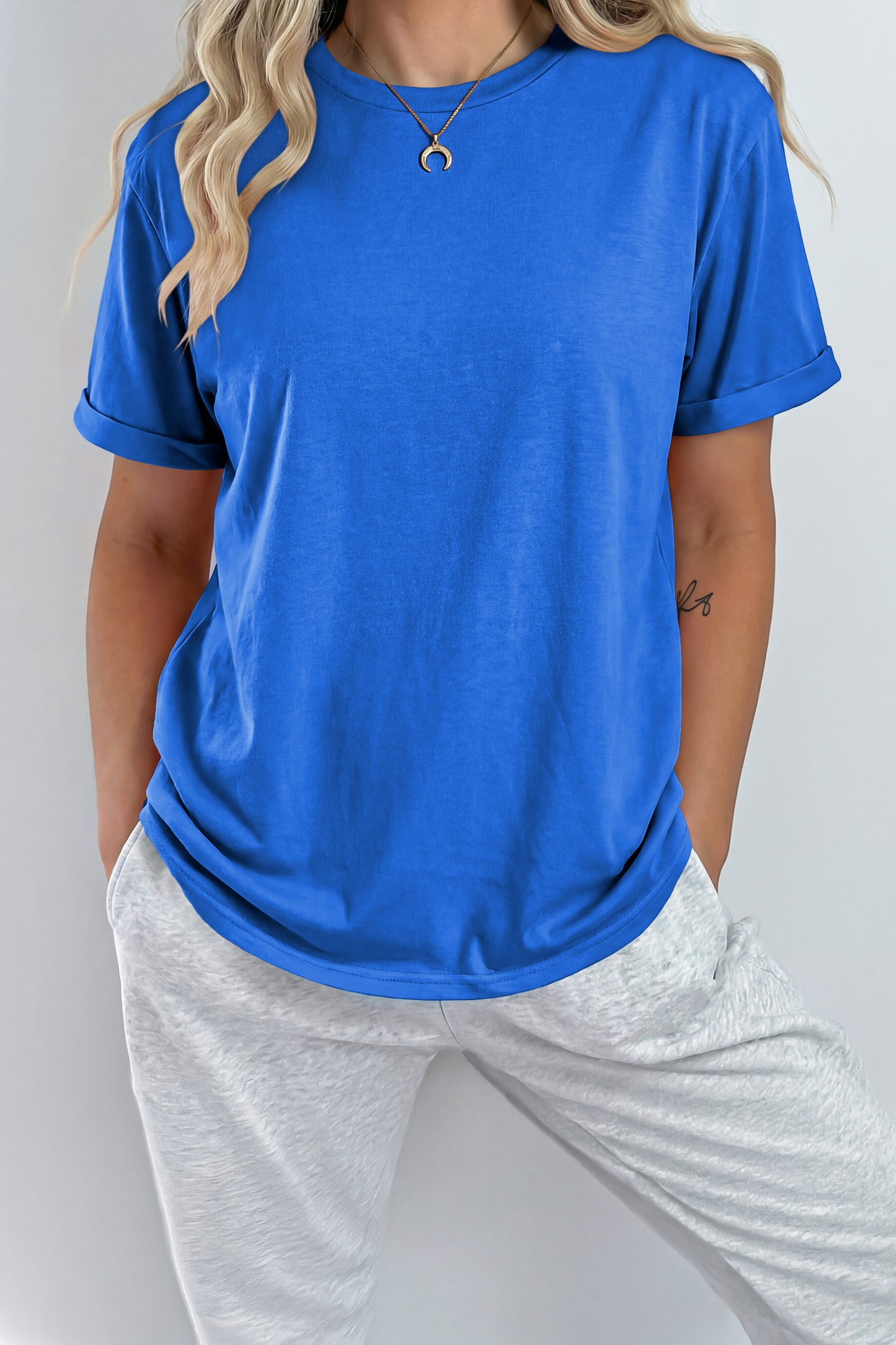 Dearlove Red Casual Plain Crew Neck Tee