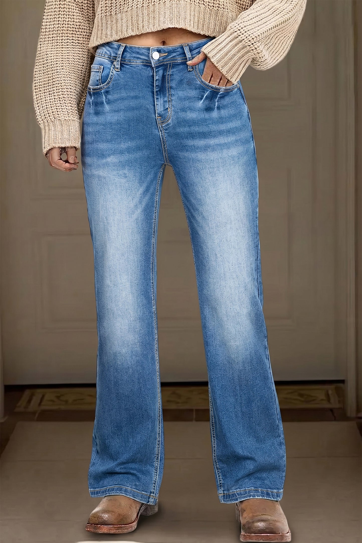 Acid Washed Straight Leg Jeans