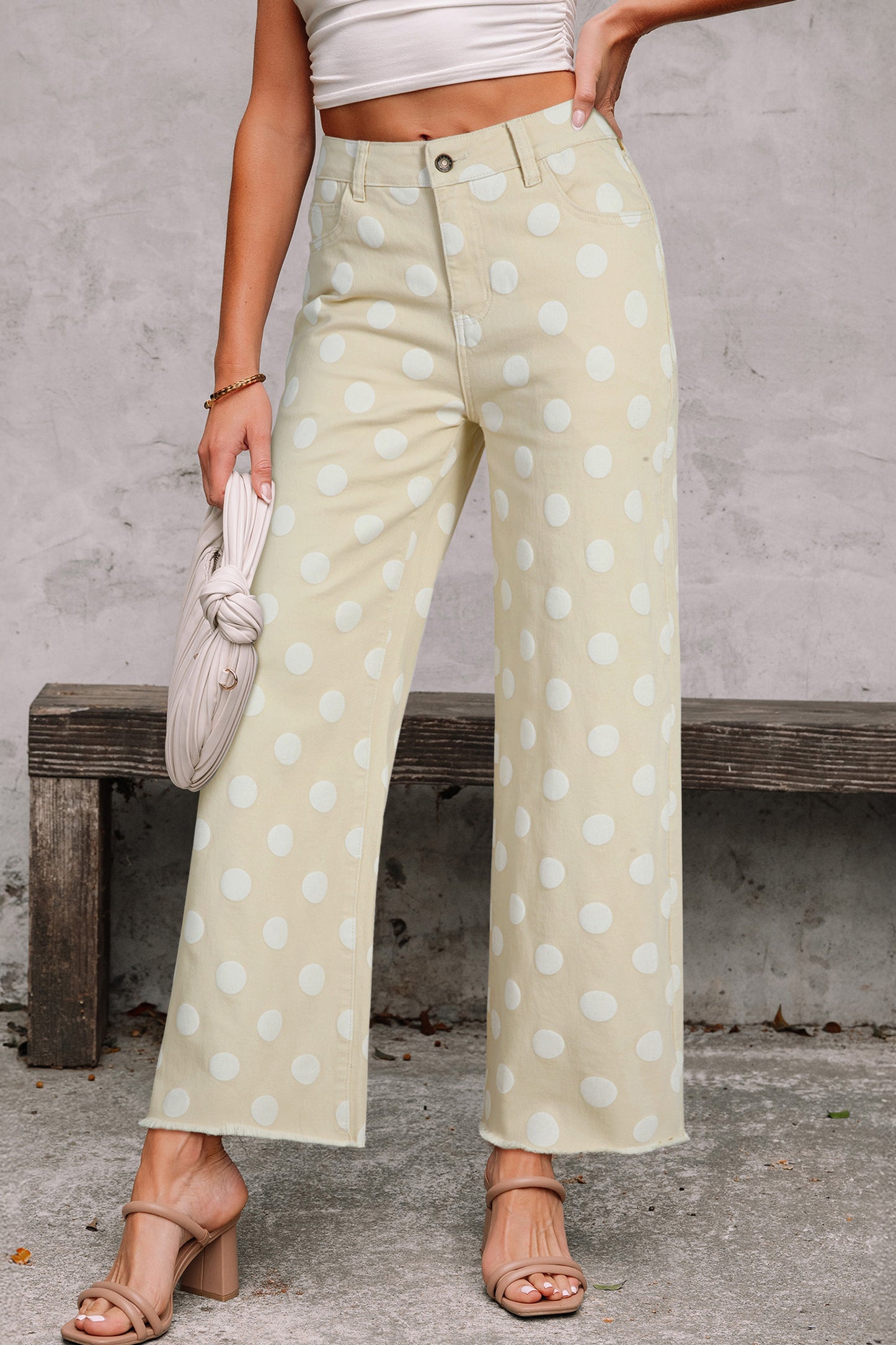 Polka Dot Print Raw Hem Shift Jeans