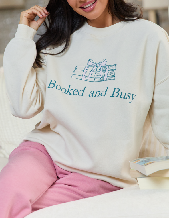 Booked & Busy Cream Graphic Sweatshirt