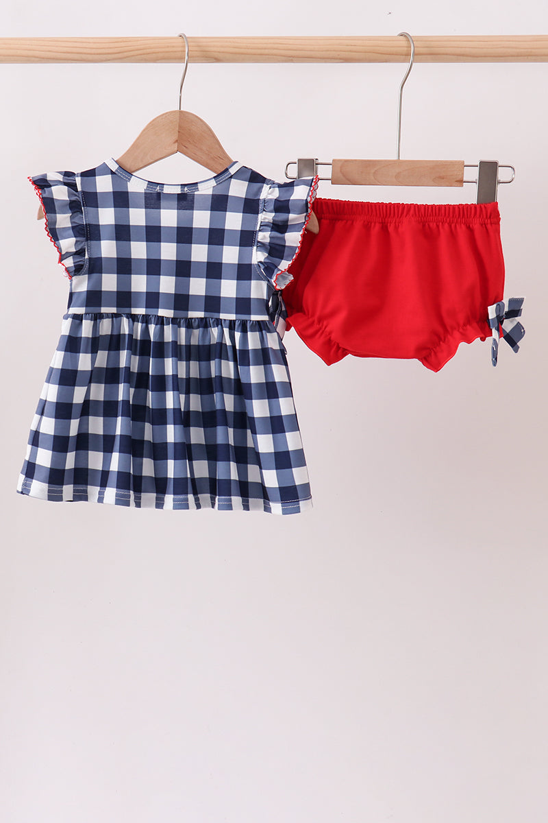 Apple Smocked Gingham Bloomer Set