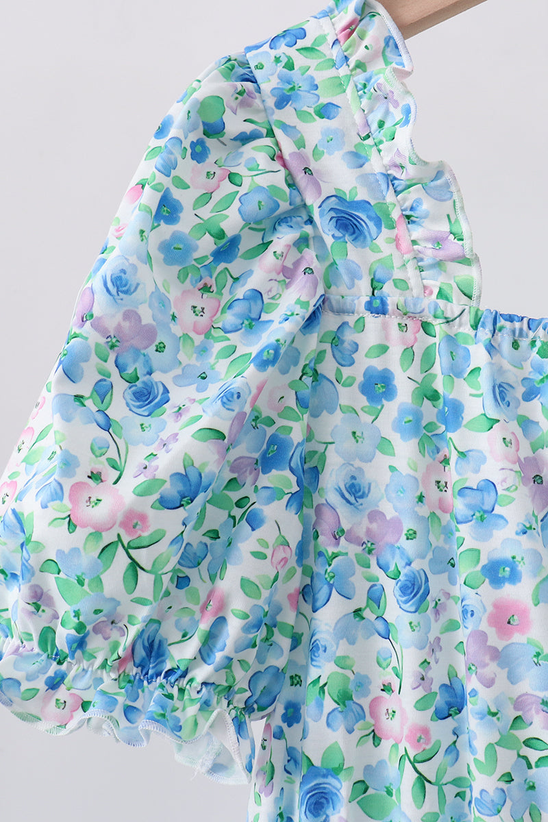 Blue Floral Tiered Dress