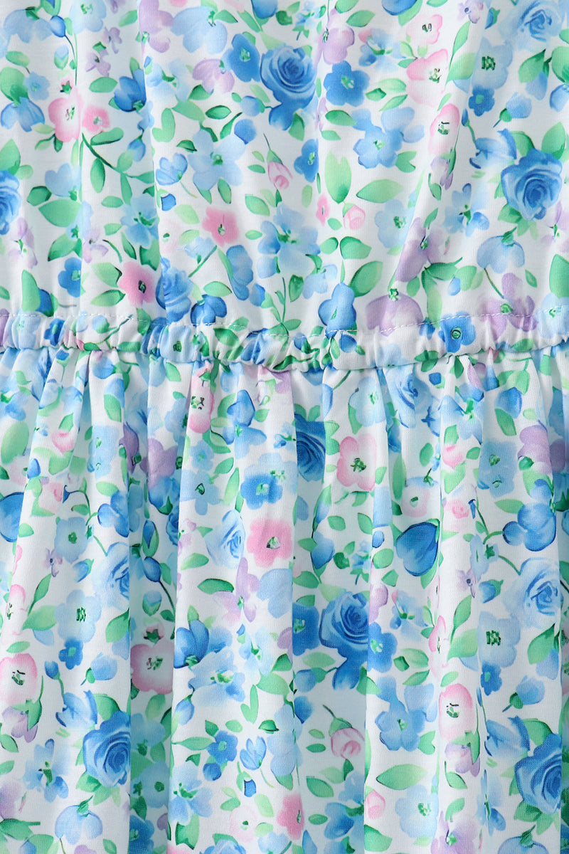 Blue Floral Tiered Dress