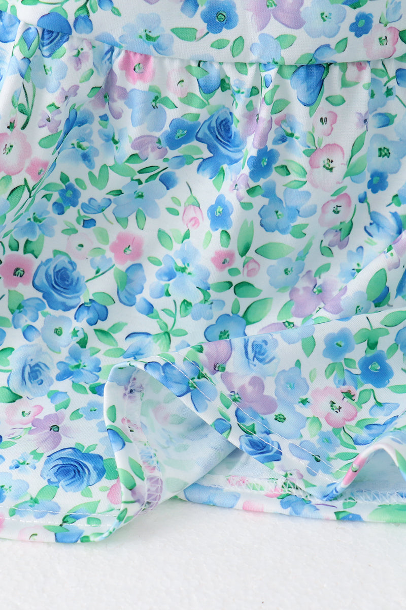 Blue Floral Tiered Dress