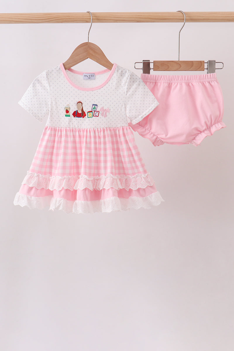 ABC embroidery gingham bloomer set