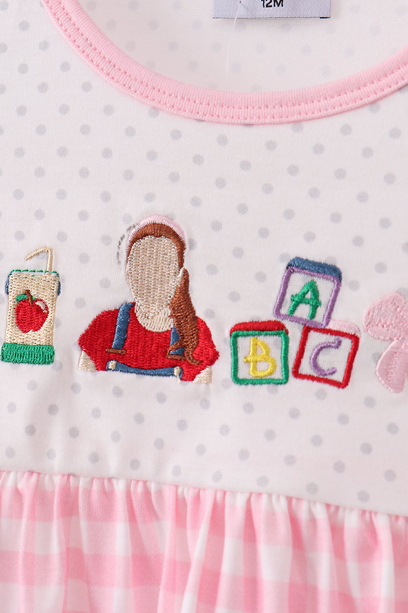 ABC embroidery gingham bloomer set