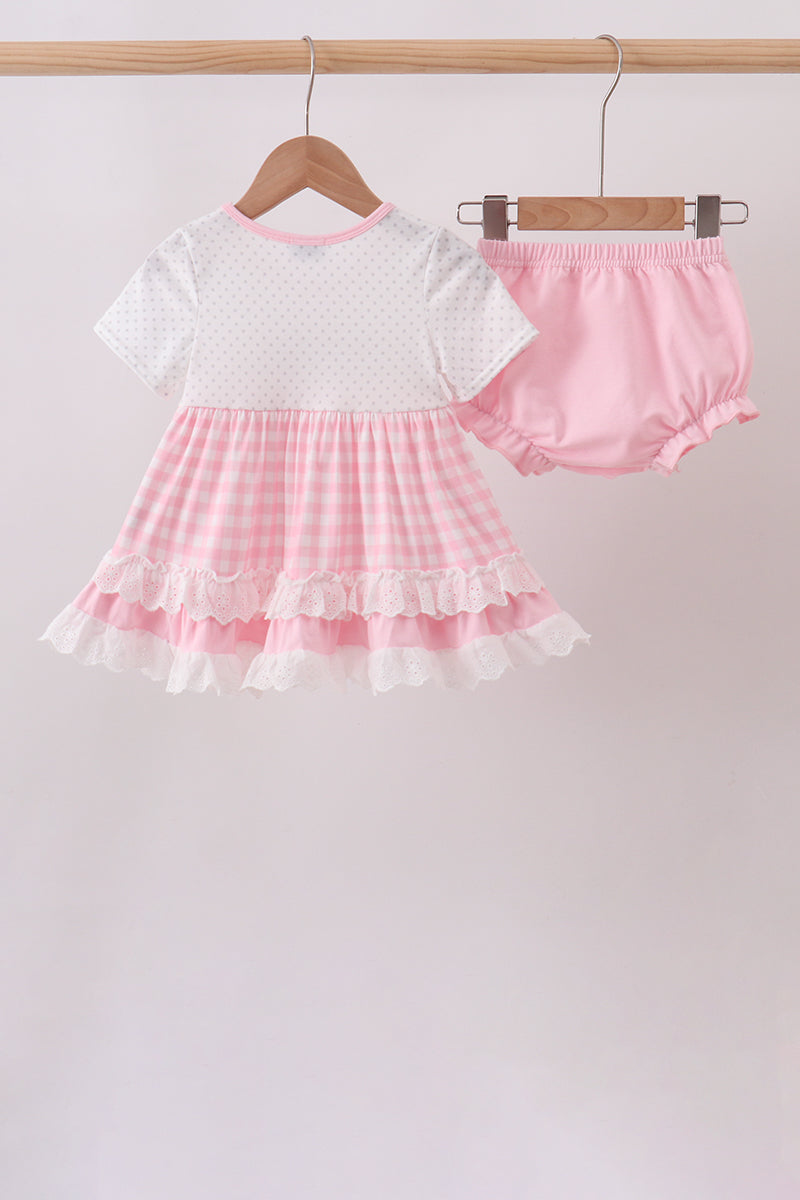 ABC embroidery gingham bloomer set