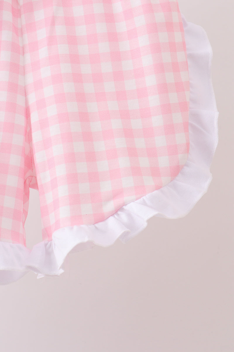 ABC embroidery gingham ruffle shorts set