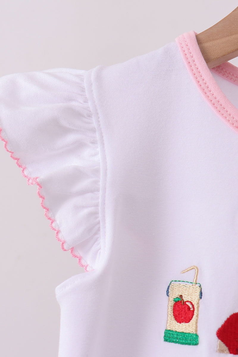ABC embroidery gingham ruffle shorts set