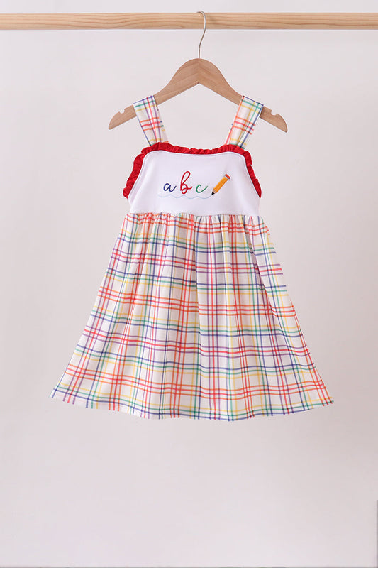 Red ABC Embroidered Plaid Dress